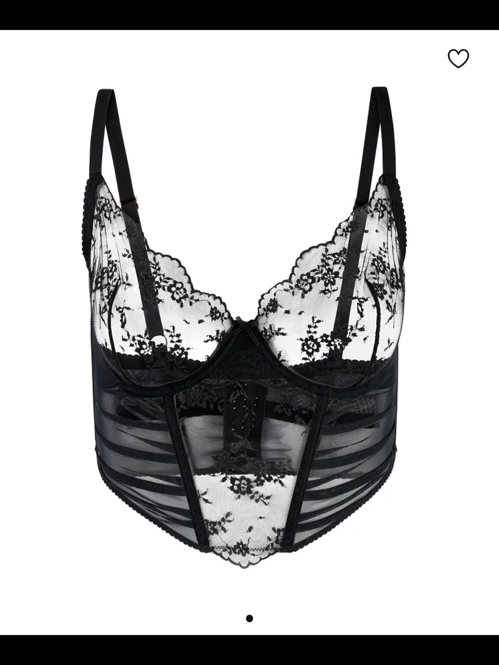 Adore Me Avara 32A Black Lace Longline Bustier Bodysuit Sz S Matching Panty BNWT